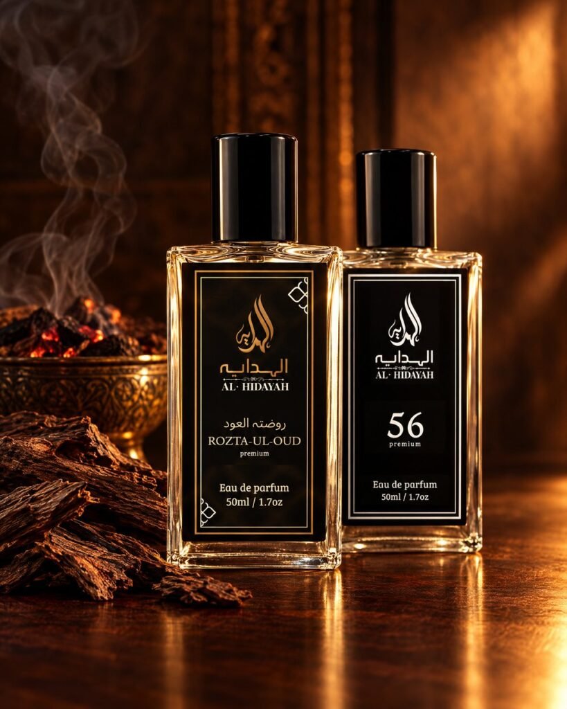 Rozta-ul-Oud and No. 56 beside burning bakhoor and agarwood